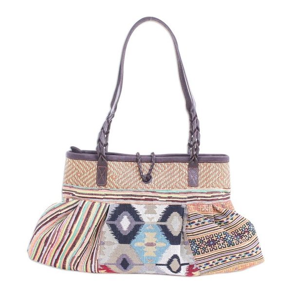 Alternate image for Cotton Blend Shoulder Bag with Braided Leather Strap Breathe Easy in Yellow