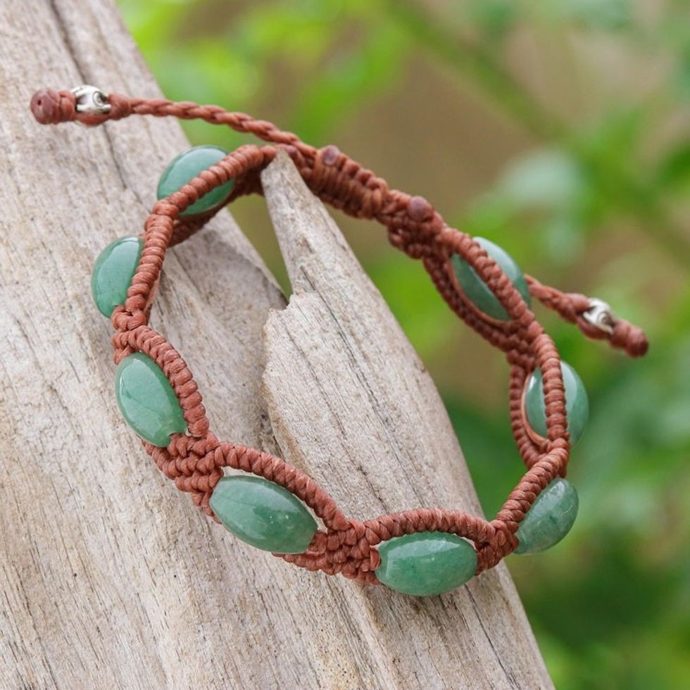 Hand Knotted Aventurine Macrame Bracelet 'Boho Jungle in Brown'