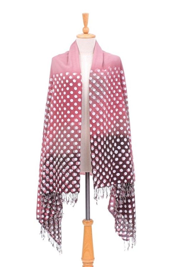 Alternate image for Fringed Batik Cotton and Rayon Blended Shawl Dusty Rose Dots