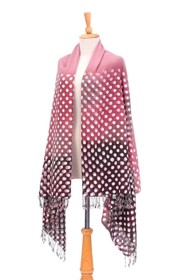 Alternate image for Fringed Batik Cotton and Rayon Blended Shawl Dusty Rose Dots