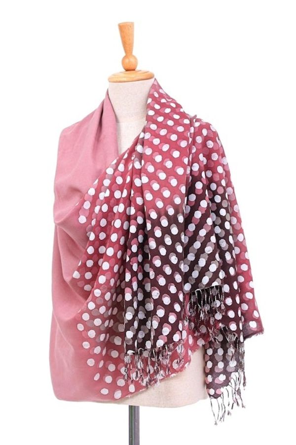Alternate image for Fringed Batik Cotton and Rayon Blended Shawl Dusty Rose Dots