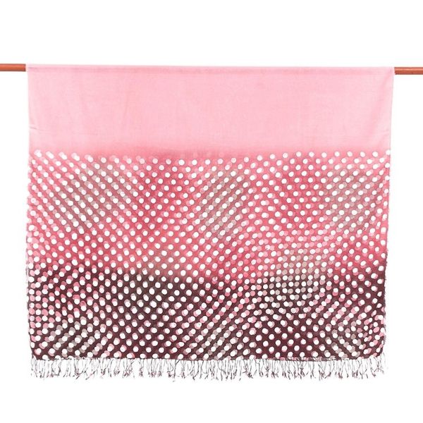 Alternate image for Fringed Batik Cotton and Rayon Blended Shawl Dusty Rose Dots