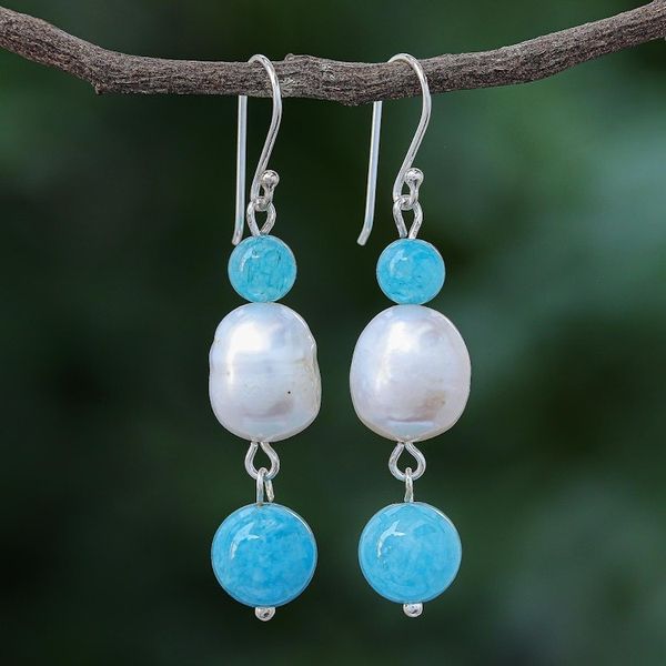Alternate image for Cultured Freshwater Pearl and Quartz Dangle Earrings Electric Ocean