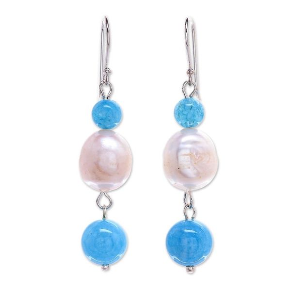 Alternate image for Cultured Freshwater Pearl and Quartz Dangle Earrings Electric Ocean