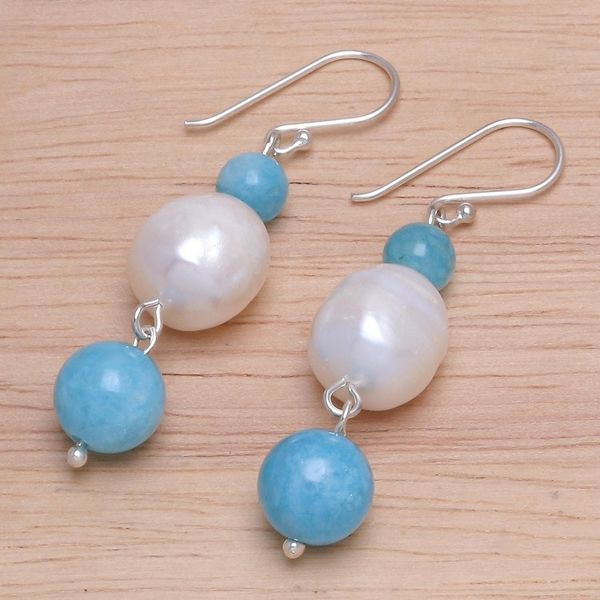 Alternate image for Cultured Freshwater Pearl and Quartz Dangle Earrings Electric Ocean