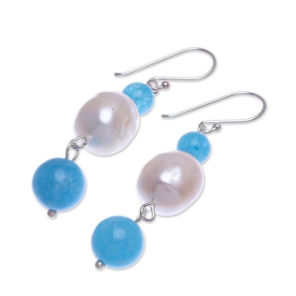 Alternate image for Cultured Freshwater Pearl and Quartz Dangle Earrings Electric Ocean