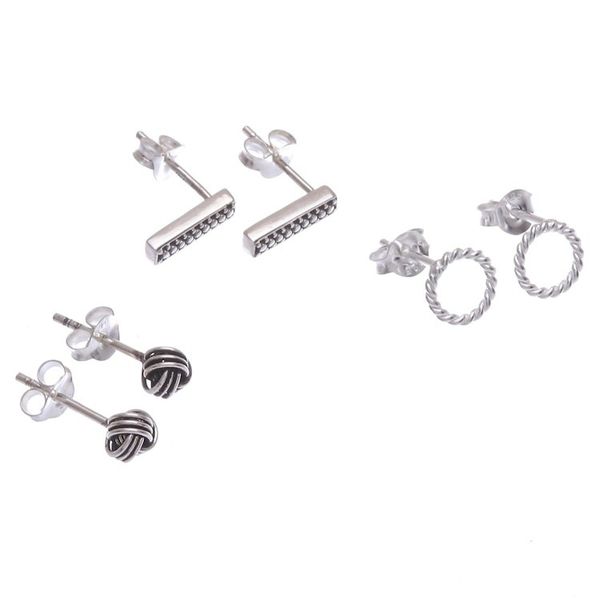Alternate image for Handcrafted Sterling Silver Stud Earrings Set of 3 Early Riser