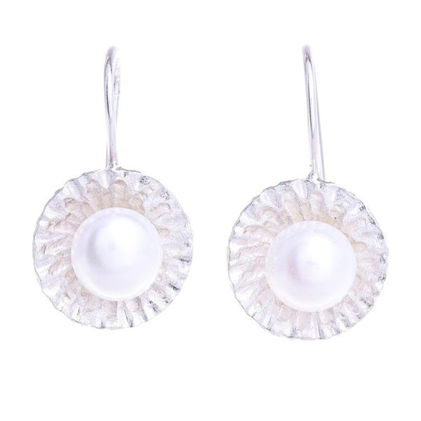 Alternate image for Hand Crafted Cultured Pearl and Sterling Silver Earrings Lustrous Sun