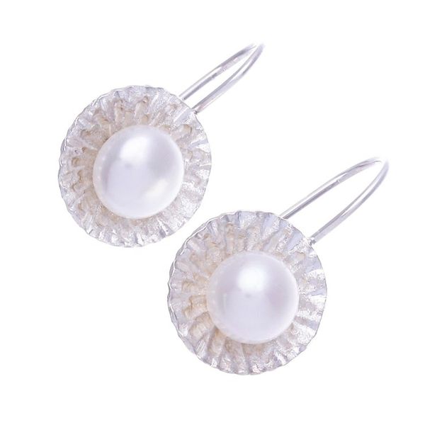 Alternate image for Hand Crafted Cultured Pearl and Sterling Silver Earrings Lustrous Sun
