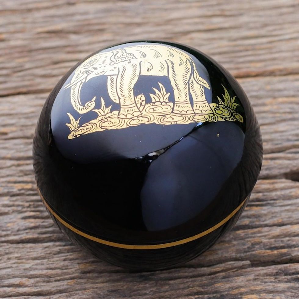 Gold-Accented Lacquerware Box from Thailand 'Elephant Trunk'