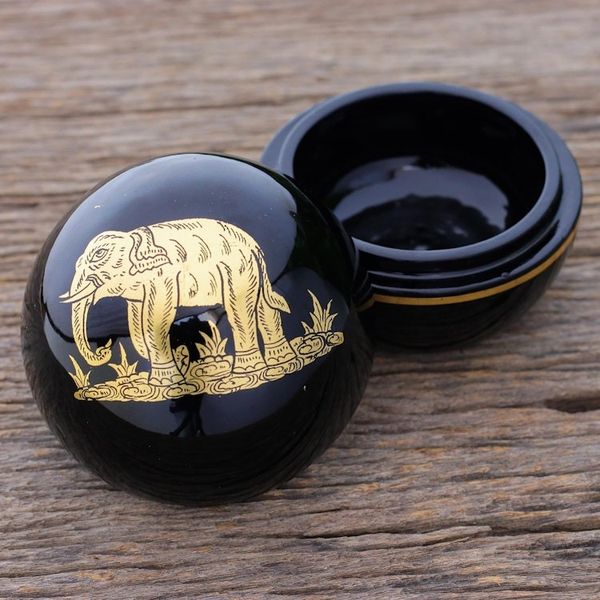Alternate image for Gold-Accented Lacquerware Box from Thailand Elephant Trunk