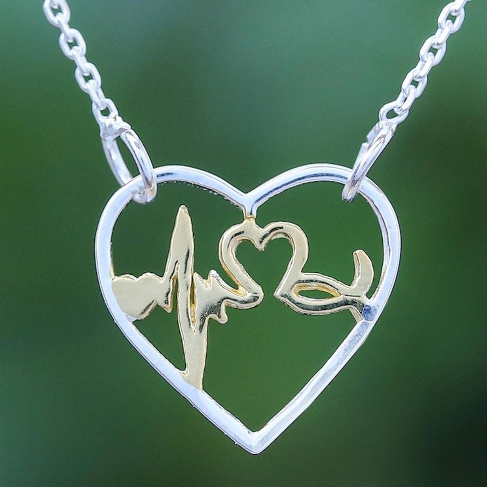 Artisan Crafted Gold Accent Necklace 'Be Still My Heart'
