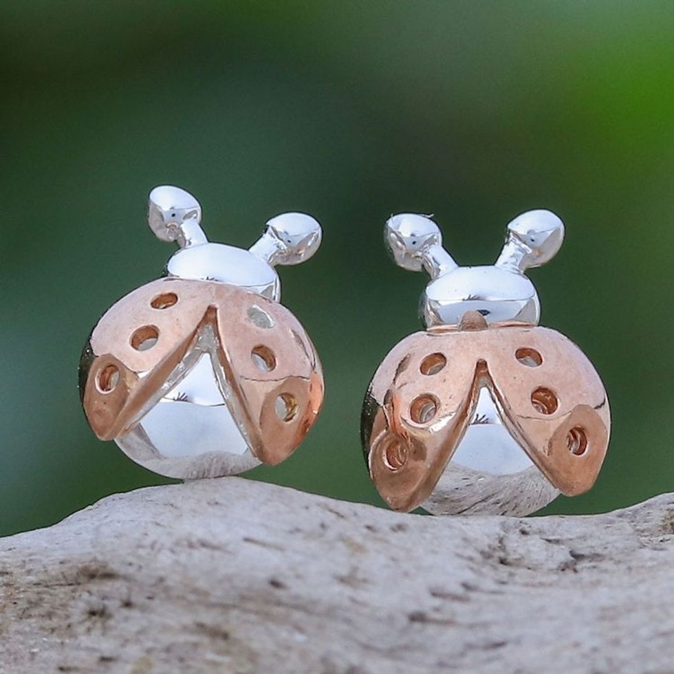 14k Rose Gold Accented Stud Earrings 'Little Lady'