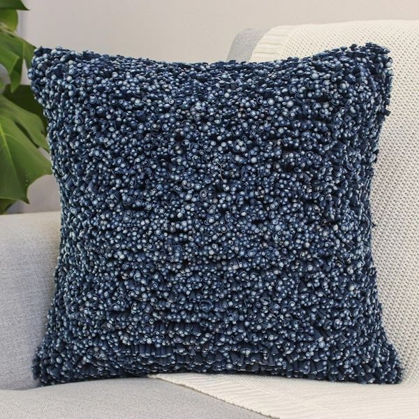 Alternate image for Hand Knit Navy Cotton Cushion Cover from Thailand Popcorn in Navy