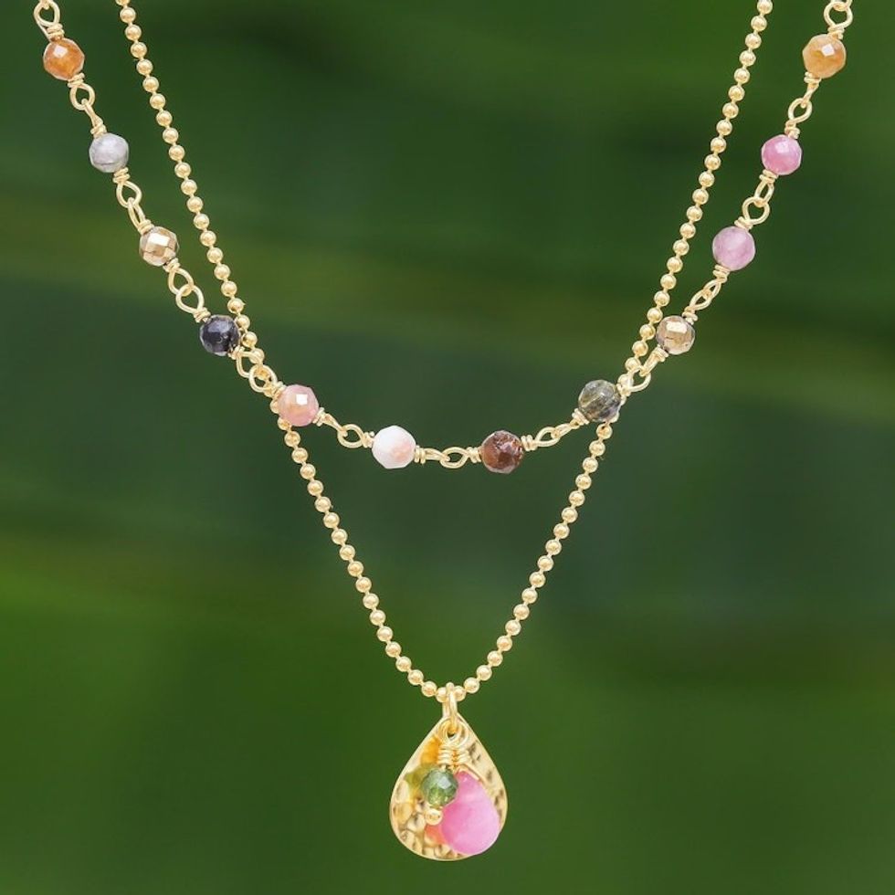 Gold Plated Tourmaline and Hematite Necklace 'Color of Nature'