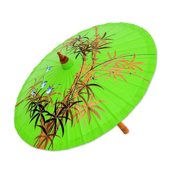 Alternate image for Hand-Painted Cotton Bird-Motif Parasol Bamboo Waving