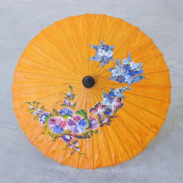 Alternate image for Hand-Crafted Saa Paper Parasol with Bamboo Handle Orange Flora