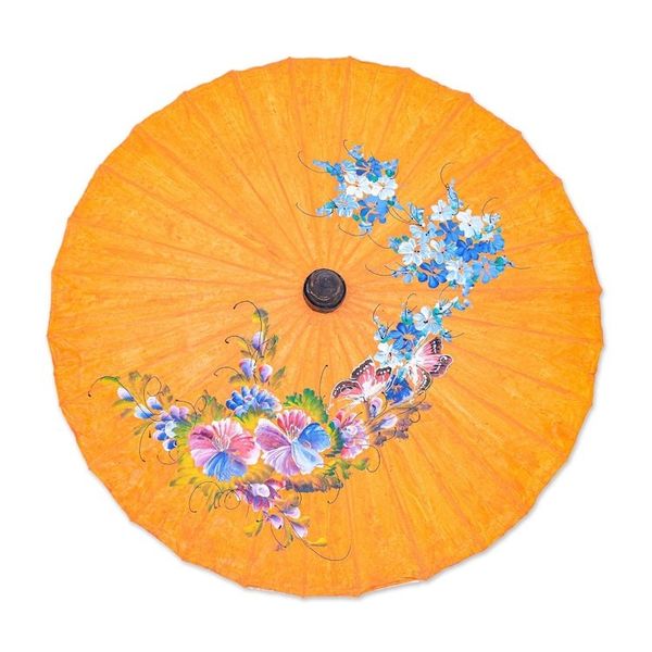 Alternate image for Hand-Crafted Saa Paper Parasol with Bamboo Handle Orange Flora
