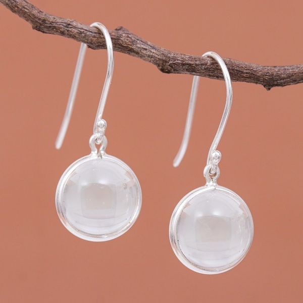 Alternate image for Sterling Silver Dangle Earrings with Clear Quartz Bead Crystal Elegance