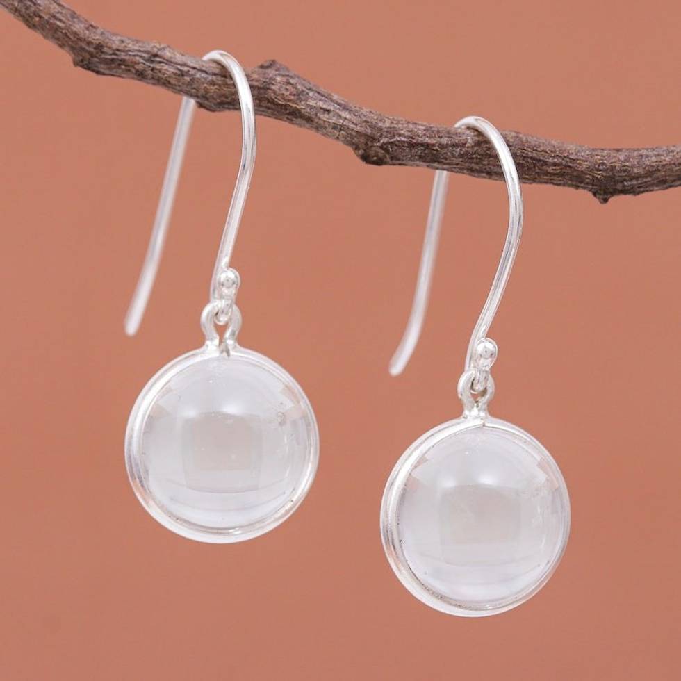 Sterling Silver Dangle Earrings with Clear Quartz Bead 'Crystal Elegance'