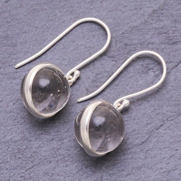 Alternate image for Sterling Silver Dangle Earrings with Clear Quartz Bead Crystal Elegance