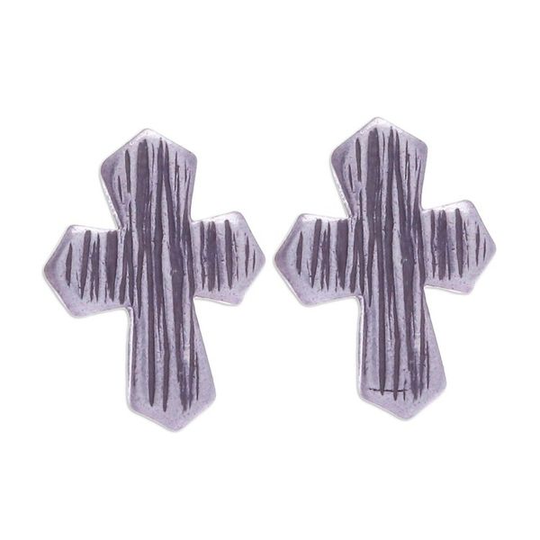 Alternate image for Karen Silver Cross-Motif Button Earrings Little Faith