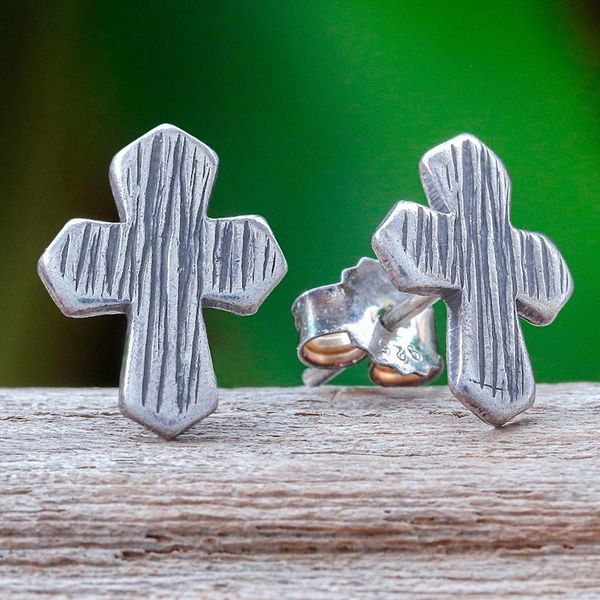 Alternate image for Karen Silver Cross-Motif Button Earrings Little Faith