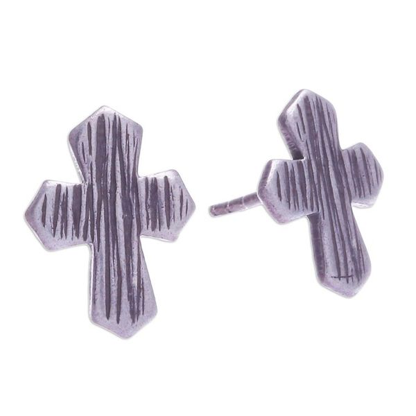 Alternate image for Karen Silver Cross-Motif Button Earrings Little Faith