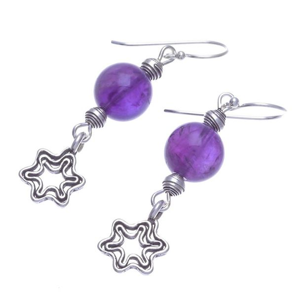 Alternate image for Amethyst Dangle Earrings with Star Motif Center Stage in Purple