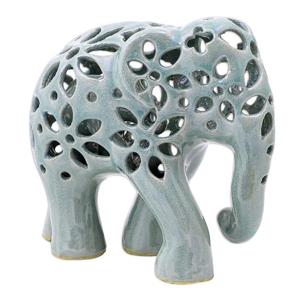 Alternate image for Hand Crafted Celadon Ceramic Elephant Sculpture Flowering Elephant