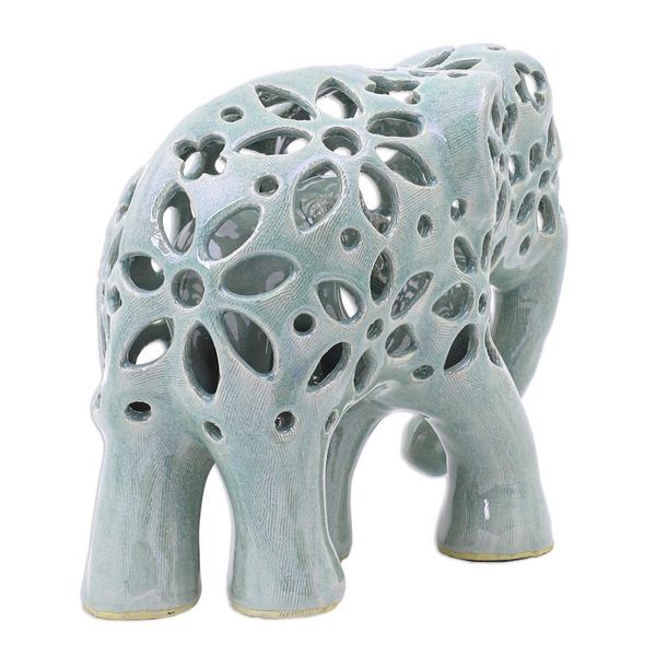 Alternate image for Hand Crafted Celadon Ceramic Elephant Sculpture Flowering Elephant