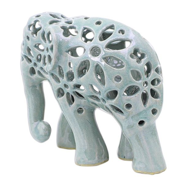 Alternate image for Hand Crafted Celadon Ceramic Elephant Sculpture Flowering Elephant