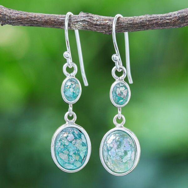 Alternate image for Handmade Roman Glass Dangle Earrings Spring Showers