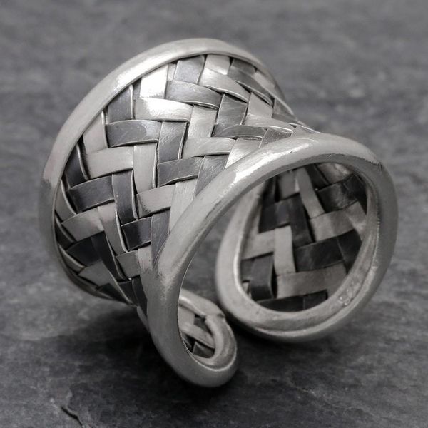 Alternate image for Matte and Oxidized Woven Silver Band Ring Dark Path