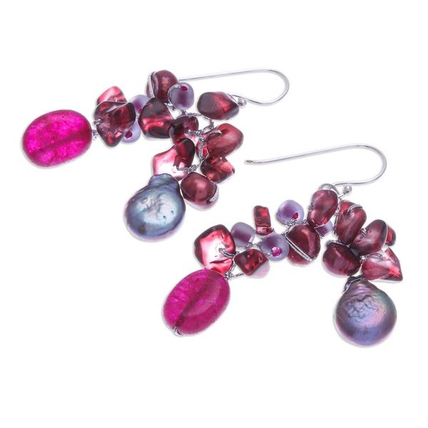 Alternate image for Hand Crafted Cultured Pearl and Garnet Dangle Earrings Sugar Berry