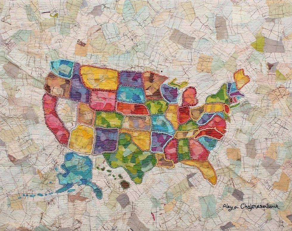 Stunning Batik Patchwork Wall Hanging of USA Map 'Map of the USA'