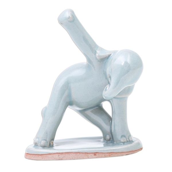 Alternate image for Hand Crafted Ceramic Elephant Yoga Figurine from Thailand Elephant Triangle Pose