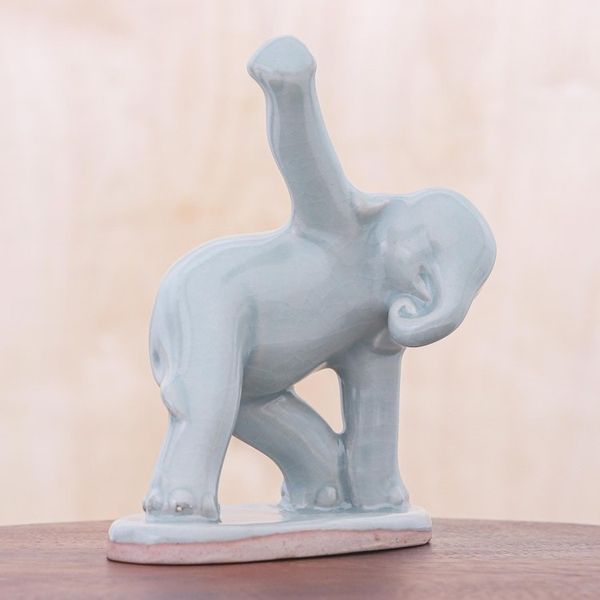 Alternate image for Hand Crafted Ceramic Elephant Yoga Figurine from Thailand Elephant Triangle Pose