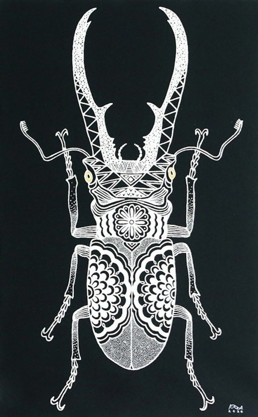 Acrylic Beetle Painting on Canvas 'Cool Stag Beetle'