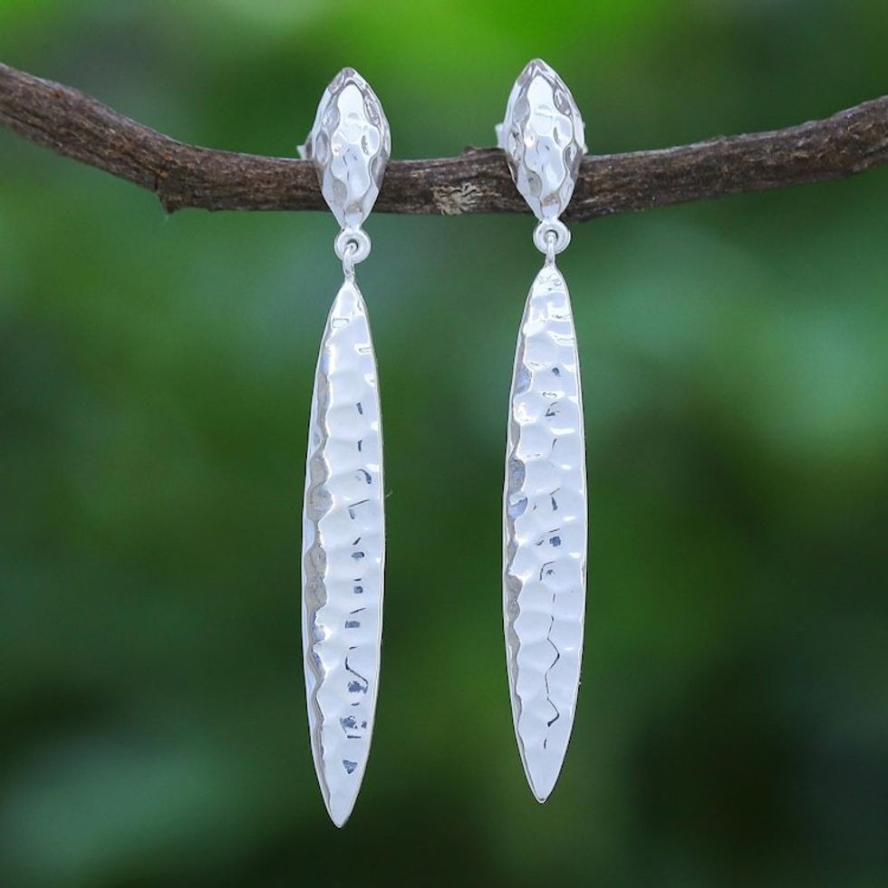 Sterling Silver Dangle Earrings with Hammered Finish 'Natural Law'