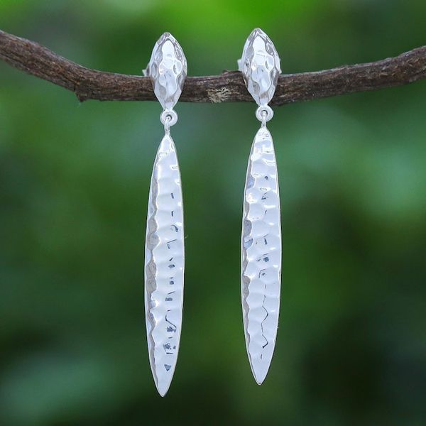 Alternate image for Sterling Silver Dangle Earrings with Hammered Finish Natural Law