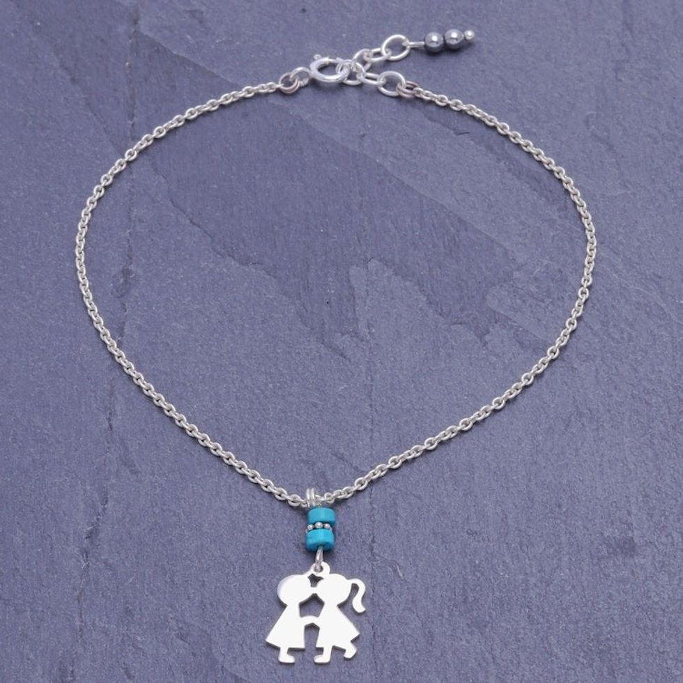 Hematite and Sterling Silver Charm Anklet 'Playground Love'