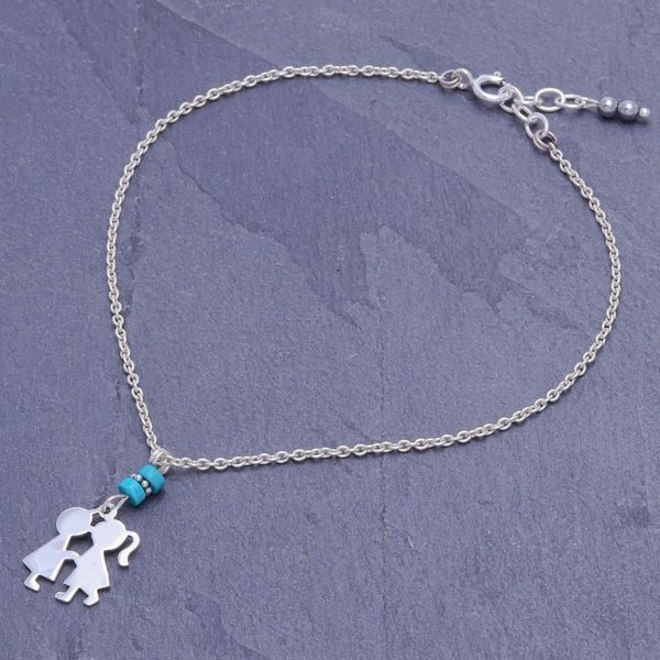 Alternate image for Hematite and Sterling Silver Charm Anklet Playground Love