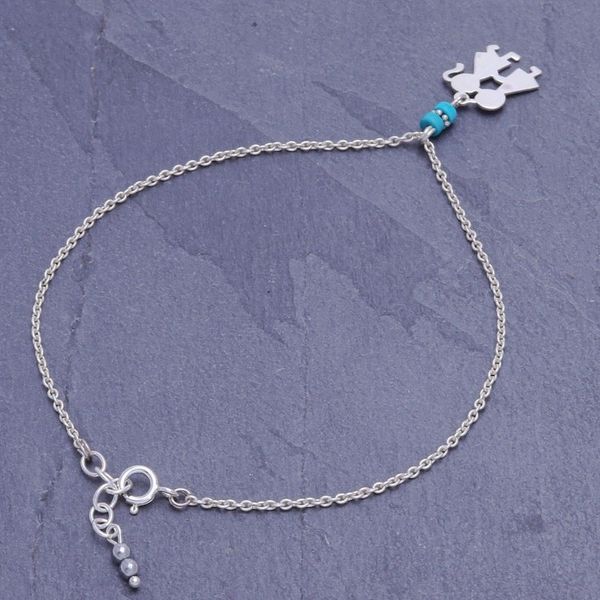 Alternate image for Hematite and Sterling Silver Charm Anklet Playground Love