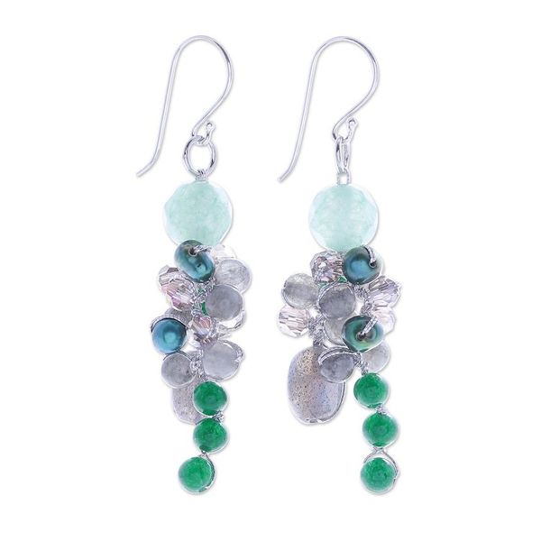 Alternate image for Labradorite and Cultured Pearl Dangle Earrings Ancient Garden