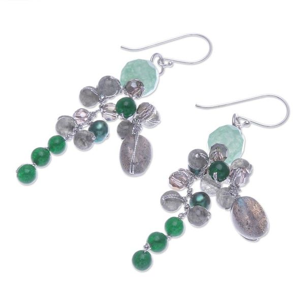 Alternate image for Labradorite and Cultured Pearl Dangle Earrings Ancient Garden