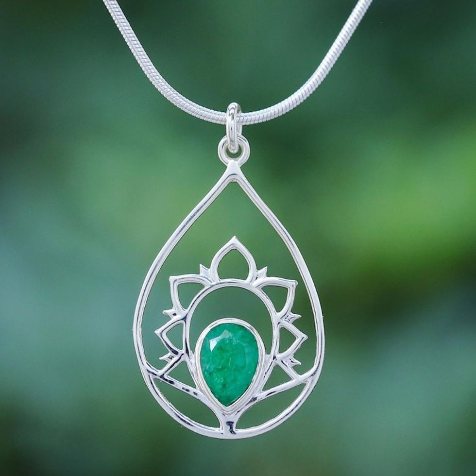 Green Sillimanite and Sterling Silver Pendant Necklace 'Sense of Calm in Green'