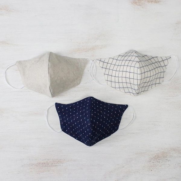 Alternate image for 1 Hemp and 2 Cotton Handcrafted Thai Face Masks set of 3 Quiet Spirit