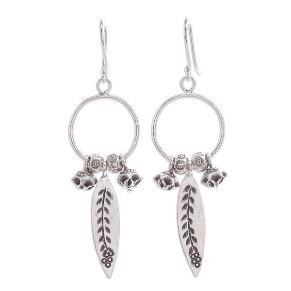 Alternate image for Handmade Sterling and Karen Silver Floral Dangle Earrings Tribal Tree