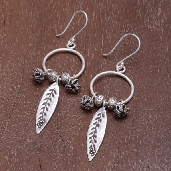 Alternate image for Handmade Sterling and Karen Silver Floral Dangle Earrings Tribal Tree